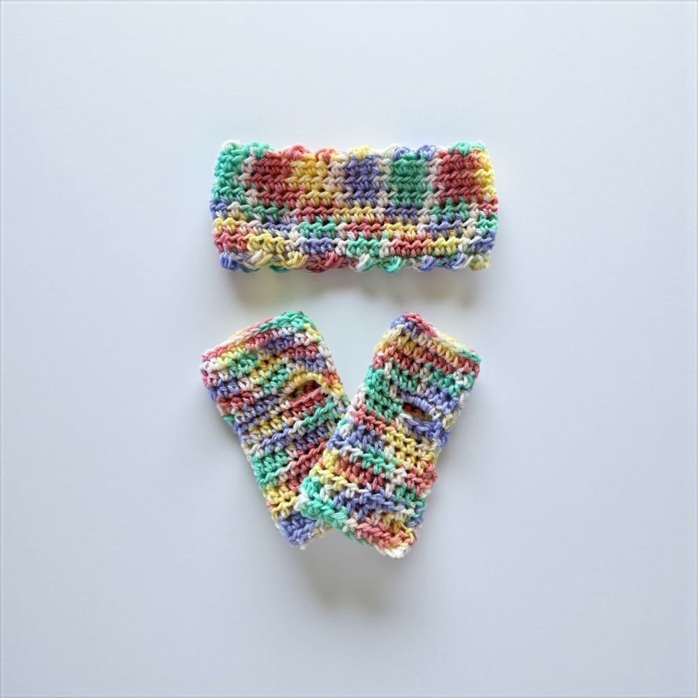 Colorful Knit Headband and Handwarmers Set